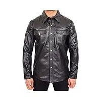 chemise western en cuir véritable pour homme noir authentique fashion trucker veste brett, noir , xxxl