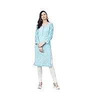 ada georgette kurta robe tunique brodée à la main pour femme motif chikankari indien a100289, bleu, l