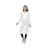 ada georgette kurta robe tunique brodée à la main pour femme motif chikankari indien a100289, blanc, l