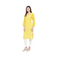 ada georgette kurta robe tunique brodée à la main pour femme motif chikankari indien a100289, jaune, l
