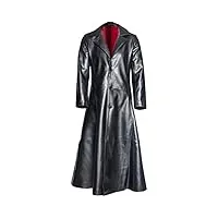 susenstone trench-coat en cuir pour hommes,homme hiver long trench coat en cuir chaud veste slim pardessus parka coupe vent