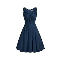 vintage 1950's audrey hepburn pin-up robe de soirée cocktail style années 50 en dentelles plissée bleu marine xl -9