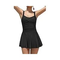 shekini femme maillot de bain une pièce jupette elégant ruched bandeau robe de plage abdominal contrôle amincissante réglable jupette de plage(l,noir x)