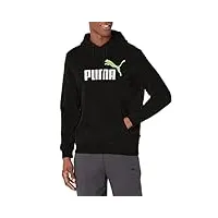 puma essentials+ sweat à capuche en polaire avec grand logo sweatshirt, coton noir et vert, s homme