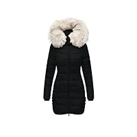 lalaluka manteau d'hiver à capuche pour femme - en coton - couleur unie - manches longues - avec fermeture éclair - poche - veste polaire - veste de montagne, noir , l