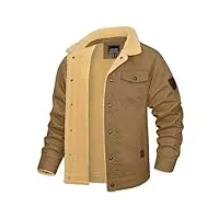 kefitevd veste cargo décontractée pour hommes manteau de travail coupe-vent en coton veste militaire d'hiver avec poches intérieures, kaki, xxxl