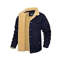 kefitevd veste polaire cargo décontractée pour hommes automne hiver manteaux chauds blouson aviateur extérieur avec poches, bleu marine, l