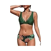 cupshe femmes maillot de bain bikini taille moyenne à motif floral et crochet dans le dos maillot de bain deux pièces m teal