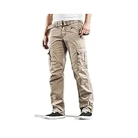 timezone benitotz benito pantalon cargo pour homme avec ceinture en tissu, marron dune, 33w x 34l
