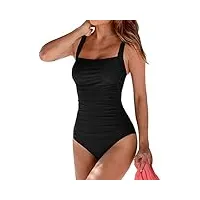 brosloth femme maillot de bain 1 pièce push up ruché effet ventre plat réglable Élégant monokini de sport beachwear noir l