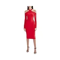 bcbgmaxazria robe de cocktail en tricot à manches longues avec épaules dénudées, rouge baie, xxs femme