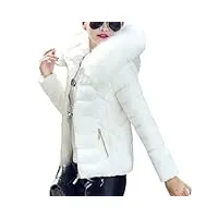 onsoyours femme manteau d'hiver jacket court veste à capuche fourrure chaud doudoune elegant slim fit parka veston a blanc xl