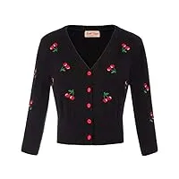 bolero femme gilet vintage cerises manches 3/4 boutons avant brodé cardigan shrug noir,floral-1#609-1,xl