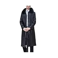 veste en cuir véritable pour homme - longue et épaisse - coupe-vent - doublure thermique - grande taille, add fleece d, xl