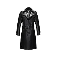 kehaioo manteau long en cuir noir pour homme avec ceinture à manches longues, noir , l