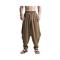 aitfineism hommes pantalon confortable taille Élastique pantalon de mode unicolore casual yoga hippies pantalon (vert 2,l)