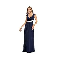 ever-pretty robe de soirée femme longue plissé col v perlage mousseline de soie a line à mancherons chic bleu marine 40