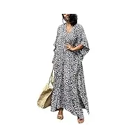 bsubseach robe de plage caftan femme grande taille kaftan maxi longue tunique bohème boho à manches courtes djellaba eté boubou kimono pareo gris léopard