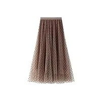 sotrong jupe plissée en tulle et mousseline de soie pour femme taille haute et trapèze avec décoration florale, d-beige., taille unique