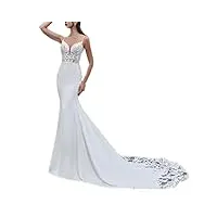 yhfshop robes de soirée femme grande taille,robes de mariée sirène en satin à col en v et dentelle sexy,white,us2,robe de soirée bal