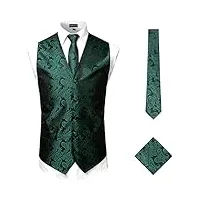 parklees ensemble classique 3 pièces pour homme - motif cachemire - avec cravate - pour mariage, bal de fin d'année, fête - pour costume ou smoking, vert/noir, s