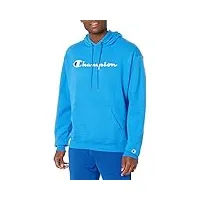 champion powerblend pull à capuche en polaire avec logo script pour homme sweatshirt, blue jay/white/valiant-y07718