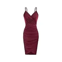 grace karin casual robe sans manches col en v taille haute chic robe moulante plissé irrégulier ete bodycon elegante vin rouge -2 xl
