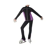 coyi ensembles de patinage artistique pour filles pantalons veste mince rayures latérales haute élasticité compétition danse vêtements de sport leggings(size:s,color:noir)