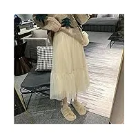 rotakuma jupe tulle femmes vintage midi plissé jupes plissées femme high taille plus taille longues jupes (color : beige, size : s)
