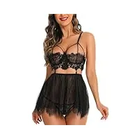 rslove lingerie pour femmes nuisette sexy en dentelle chemise pour nuit de noces vêtements de nuit noir m