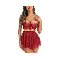 rslove lingerie pour femmes nuisette sexy en dentelle chemise pour nuit de noces vêtements de nuit vine rouge m