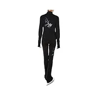 coyi pantalon en cristal de patinage artistique avec veste pratique du patinage sur glace legging collants avec doublure polaire pour fille femmes(size:3xl,color:noir)