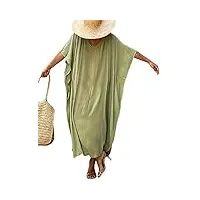 bsubseach robe de plage caftan femme grande taille kaftan maxi longue tunique bohème boho demi manches djellaba eté boubou kimono pareo herbe vert