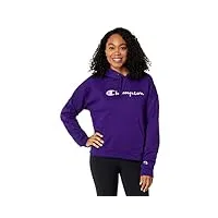 champion sweat à capuche décontracté powerblend pour femme, sérigraphie sweatshirt, inscription violet riche, xs