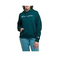 champion women's powerblend relaxed hoodie, sript logo, night garden-y08113, xx-large