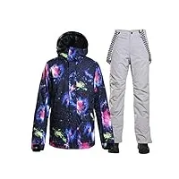 yubnfg combinaison de neige pour homme - pour sports de plein air - imperméable - coupe-vent - respirant - veste de ski et pantalon à bretelles - taille l