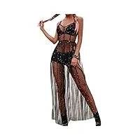 loalirando robe à bretelles femme clubbing fête sexy transparente en tulle avec strass tunique de plage maxi longue, noir, s