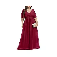 pinup fashion robe de soirée grande taille en mousseline de soie double col en v taille empire pour femme, bordeaux, 54 plus