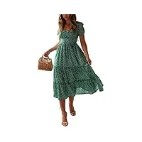 toplaza robe de plage décontractée longues femmes imprimé floral Été manches courtes, vert, l
