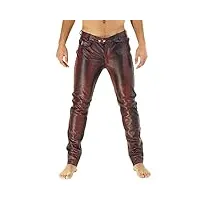 bockle® flash leather pants tube skinny slim fit hommes rouge pantalon en cuir home, size: 31w / 32l