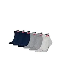 levi's quarter chaussettes, gris/bleu, 43/46 (lot de 6) unisexe