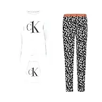 calvin klein l/s pant set 000qs6773e pyjamas, blanc (white/dist animal print oat_embers), xl (lot de 2) femme