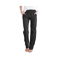 yuson girl pantalon femme en lin décontractés pantalons légers casual elastique ceinture avec poches printemps et eté noir,xl