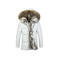 hzcx fashion doudoune et manteau à capuche pour homme avec col en fourrure et doublure en polaire chaude, blanc, l