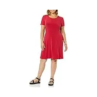 amazon essentials robe trapèze froncée à manches courtes et col rond (disponible en grande taille) femme, rouge framboise, m