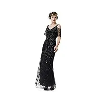 babeyond robe de soirée longue années 1920 - style années 1920 - gatsby, noir/doré, s