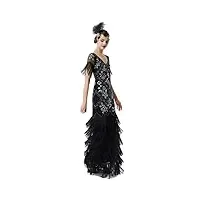 babeyond robe de soirée longue à franges pour femme - style années 1920, noir/argenté, l