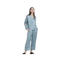 aiyifuty ensemble de pyjama en satin pour femme 2 pièces en soie à manches longues ensemble de vêtements de nuit boutonné,blue,l