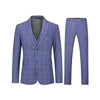 allthemen costume homme 3 pièces tuxedo slim fit à carreaux deux boutons d'affaire mariage veste+gilet+pantalon #6238 gris m