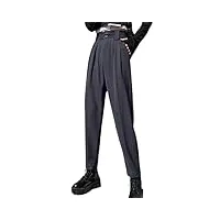 yioleamp pantalon classique pour femme, poches taille haute, pantalon sarouel boutonné, pantalon streetwear coréen, gris/bleu, xl